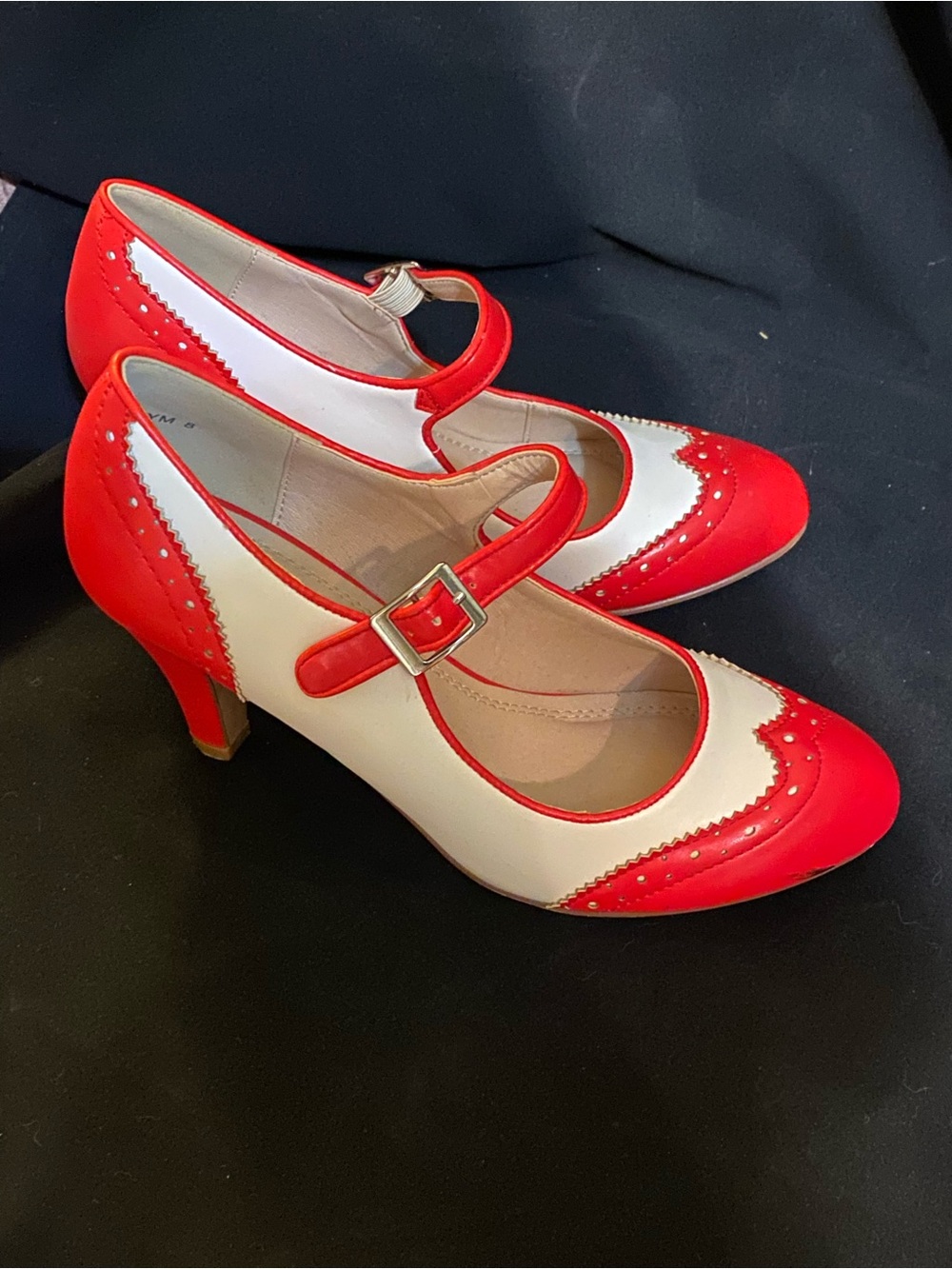 J. Adams Kym Mary Jane vegan pumps in red and cream, - Picture 8 of 8